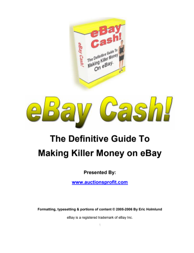 E-book  E-Bay Cash..   The Definitive Guide To Making Killer Money On eBay.